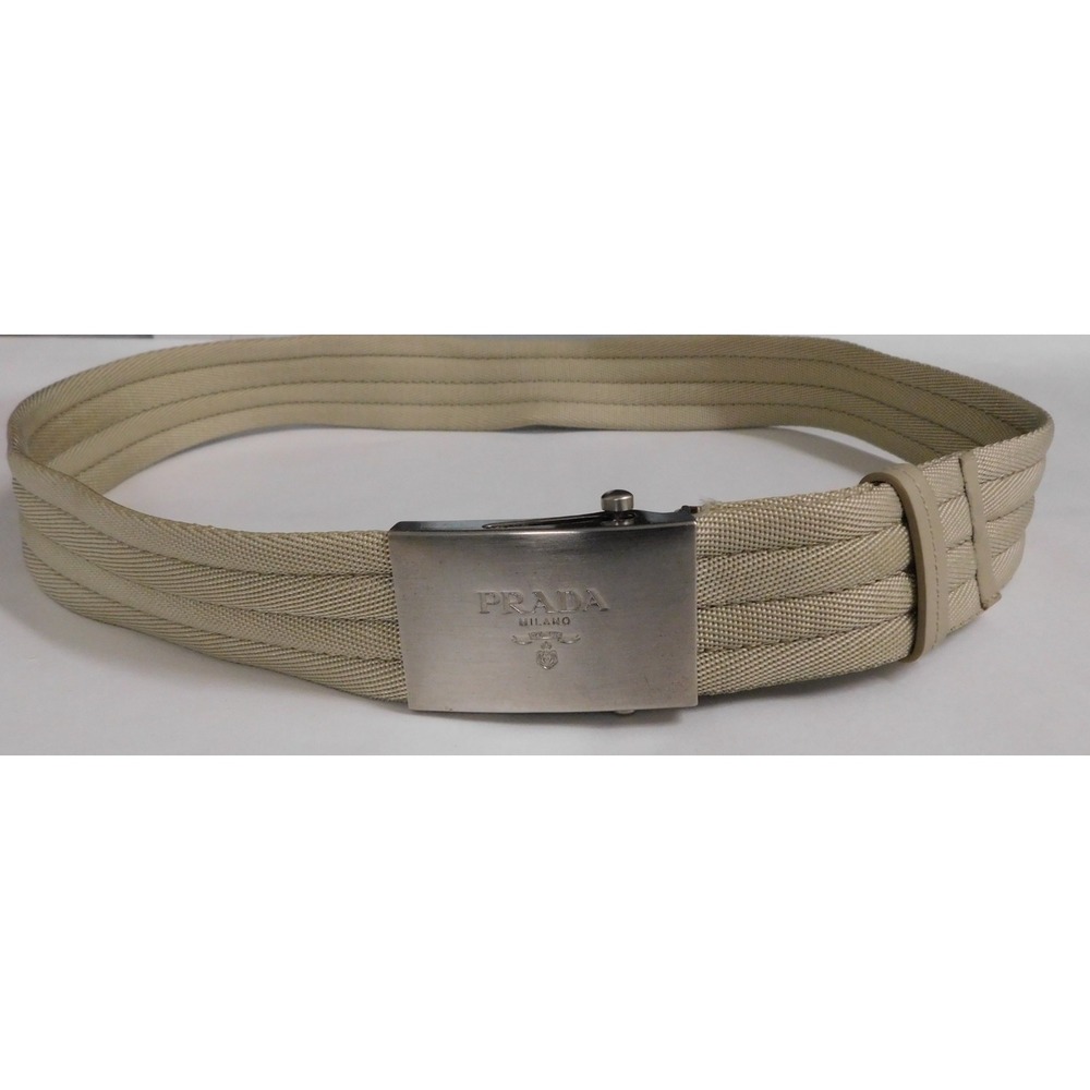 Prada Chanel Quilted Plaque-Buckle Fabric Belt 42"L x 1.6"W $650rt Authenticated